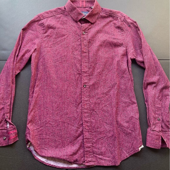 Robert Graham Mens Woven Finnegan Button-Down Dress Shirt Burgundy Size Medium - Picture 7 of 10